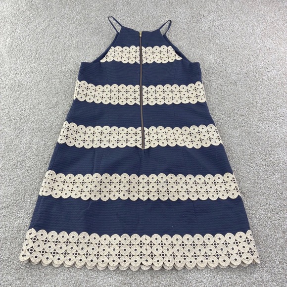 Lilly Pulitzer Navy Gold Eyelet Halter Dress Style 11561 Size 6 Party Formal - Picture 10 of 11